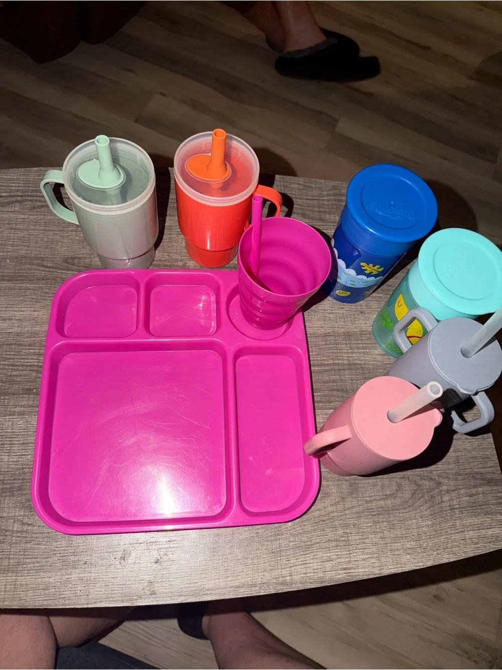 Bright Pink Silicone Section Plate with Matching Pink Cups - Unbranded
